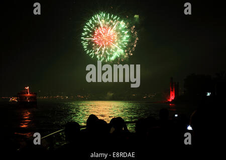 Feuerwerk über dem Rhein während der "Rhein in Flammen" ("Rhein in Flammen") Festival in Deutschland. Stockfoto