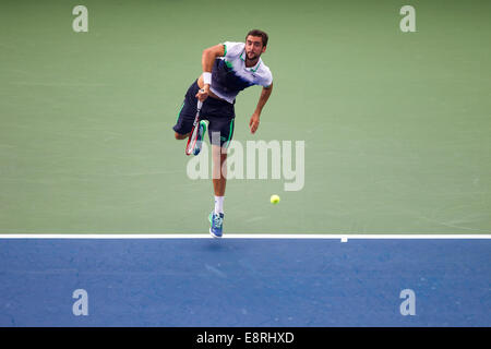 Marin Cilic (CRO) besiegt Roger Federer (SUI im Halbfinale der Männer. Stockfoto