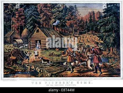 PIONEER HOME AUF WESTGRENZE CURRIER & IVES LITHOGRAPHIE 1867 Stockfoto