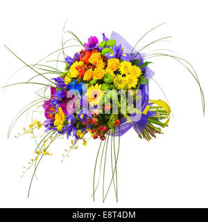 Strauß aus Orchideen, Rosen und Gerbera Blumen, Isolated on White Background. Closeup. Stockfoto