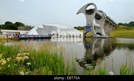 Das Falkirk Wheel, einzigartige Schiffshebewerk in Form von einem Riesenrad verbinden die Forth und Clyde Canal mit der Union-Kanal Stockfoto