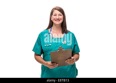 Kaukasischen Krankenschwester Holding Zwischenablage Stockfoto