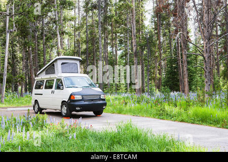 Wohnmobil auf Landstraße, Pioneer Mountains Parkway, Montana, Vereinigte Staaten Stockfoto