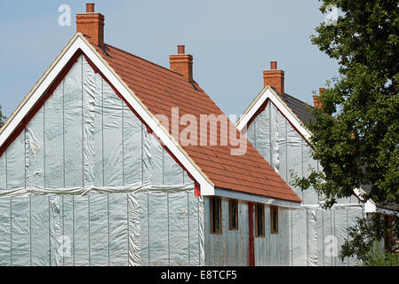 Hochgedämmte Flaggschiff erschwingliche Häuser im Bau, Sutton, Suffolk, UK. Stockfoto