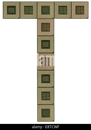 Buchstabe T gemacht alte und schmutzige Mikroprozessoren Stockfoto