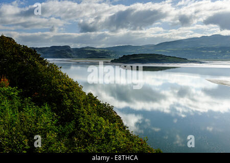 Blick über die Mündung des Flusses Dwyryd, Portmeirion, North Wales, 7. September 2014. Stockfoto