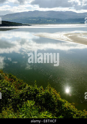 Blick über die Mündung des Flusses Dwyryd, Portmeirion, North Wales, 7. September 2014. Stockfoto