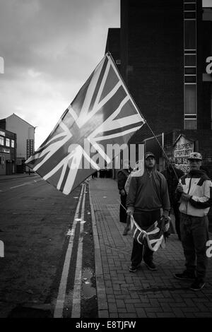 Großbritannien - zuerst auf den Straßen von Rotherham 2014 UK protestieren. Stockfoto