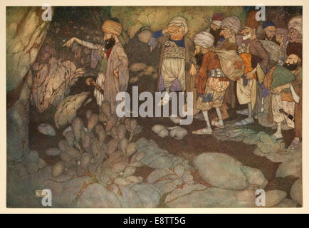 Ali Baba - Edmund Dulac Illustration aus "Geschichten aus Tausendundeiner Nacht" von Laurence Housman. Siehe Beschreibung für mehr Info. Stockfoto