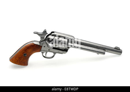 Revolver Pistole isoliert auf weißem Hintergrund Stockfoto