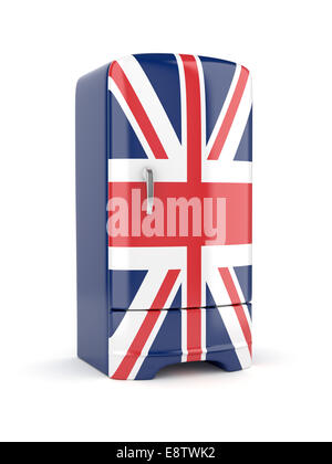 3D Render des Union Jack Flagge Kühlschrank. Isoliert auf weißem Hintergrund. Stockfoto