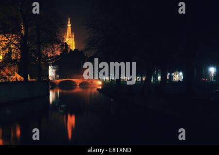 Nacht in Brügge Stockfoto