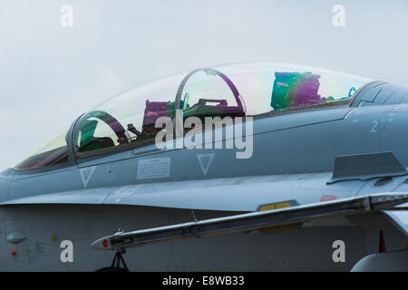 F-18 im Baldachin. Detailansicht des Baldachins von f-18 Kampfflugzeugs auf Moskauer Luft-und Show, 2013 Stockfoto