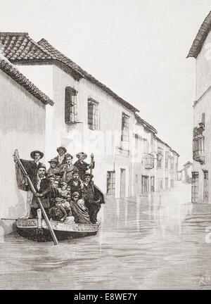 Sevilla, Spanien. Der Bürgermeister und seine Mitarbeiter spart eine Familie in der Calle Puente unter Wasser während der schrecklichen Flutkatastrophe von 1892. Stockfoto