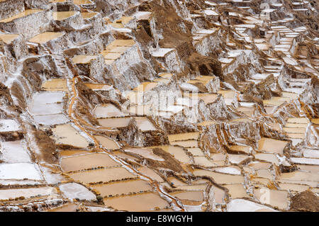 Maras der Saline im Heiligen Tal in der Nähe von Cuzco. Maras ist eine Stadt im Heiligen Tal der Inkas, 40 Kilometer nördlich von Cuz Stockfoto