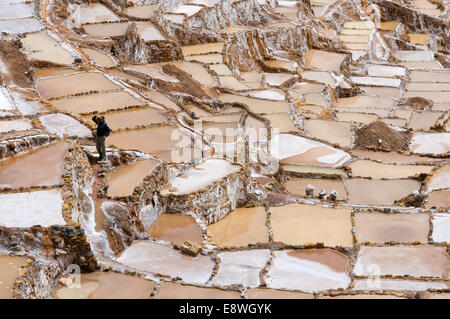 Salinas de Maras En el Valle Sagrado Cerca de Cuzco. Maras ist eine Stadt im Heiligen Tal der Inkas, 40 Kilometer nördlich von C Stockfoto