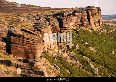 Am Abend Sonnenlicht auf Stanage Edge, Peak District, England Stockfoto