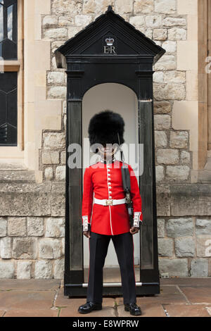 Ein Gardist im Dienst an den Tower of London Stockfoto