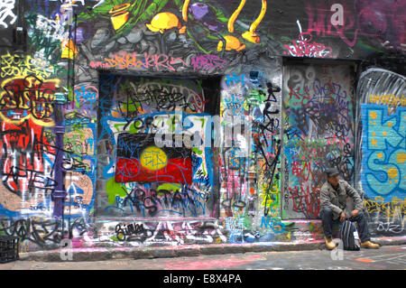 Rutledge Lane, Melbourne in Australien ist wo Straßenkünstler die Wände schmücken dürfen. Stockfoto