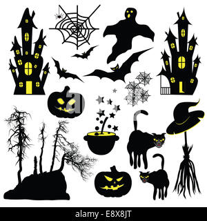 Halloween-Objekten auf dem weißen Hintergrund isoliert. Stockfoto