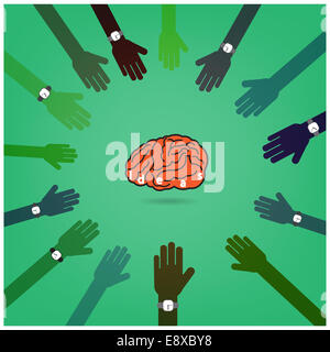 Kreative Gehirnhälfte Idee Konzept mit Geschäftsmann Hände im Hintergrund, brainstorming, Konzept, Geschäftsidee, Teamarbeit Zeichen Stockfoto