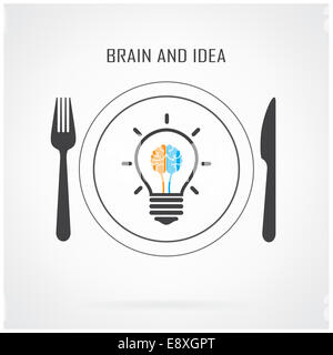 Kreative Glühbirne Idee und Gehirn Konzept Hintergrund Geschäftskonzept. Stockfoto
