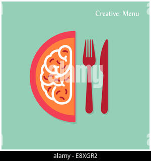 Kreative Gehirnhälfte Idee Konzept mit Messer und Gabel zu unterzeichnen auf Hintergrund. Kreativität-Menü Konzepte, Business-Konzept. Stockfoto