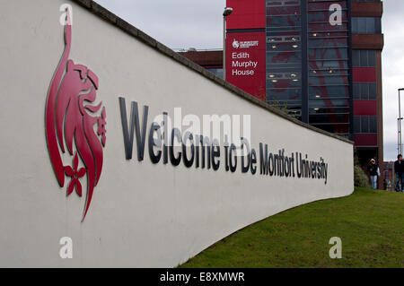 Willkommen Sie im Zeichen der De Montfort University, Leicester, UK Stockfoto