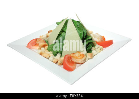 Caesar Salat mit gebratenen Garnelen Stockfoto