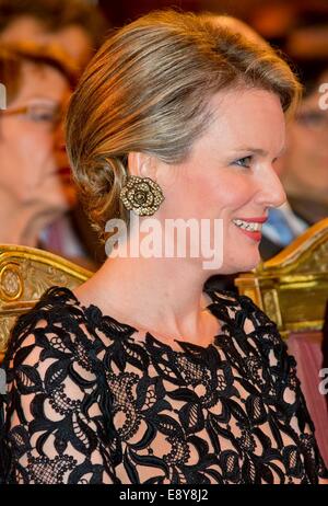 Brüssel, Belgien. 15. Oktober 2014. Königin Mathilde von Belgien besucht das Herbstkonzert im königlichen Palast in Brüssel, 15. Oktober 2014. © Dpa picture-Alliance/Alamy Live News Stockfoto