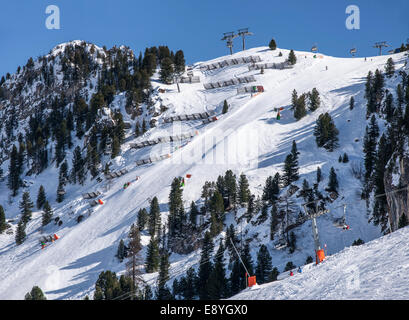 Harakiri-Ski-Piste. Die steilste präparierte Piste in Österreichische Alpen genannt Harakiri, im Skigebiet Mayrhofen. Stockfoto