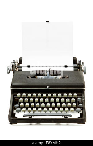 Vintage Schreibmaschine mit weißen Blatt Papier isoliert mit Beschneidungspfad Stockfoto