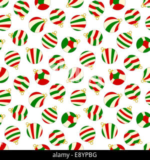 Weihnachten Thema nahtloses Muster auf weißem Hintergrund mit rot, grün und gelb gestreift Weihnachtsschmuck. Stockfoto