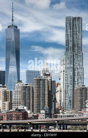 Die unverwechselbare Skyline von Lower Manhattan, New York City - USA Stockfoto