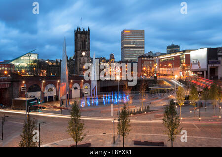 Manchester City Übersicht bei Nacht Manchester UK Stockfoto