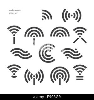 Reihe von unterschiedlichen Wireless und WiFi-Symbolen. Vektor-Radiowellen-icons Stockfoto