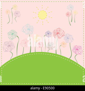 Bunte Blumen auf der Wiese unter der Sonne. Vektor-Illustration. Stockfoto