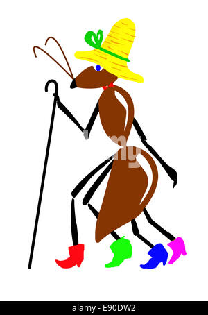 Zeichnung Ameise auf weißem Hintergrund Stockfoto