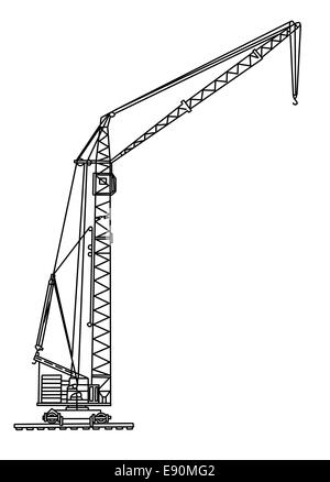 Silhouette-Kran auf weißem Hintergrund Stockfoto