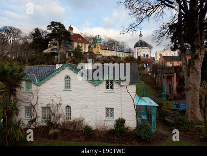 Winter-Szene im Portmeirion in Wales Stockfoto