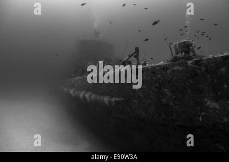 Unterwasser Wrack P31 Patrouillenboot im Mittelmeer in Comino, Malta. Stockfoto