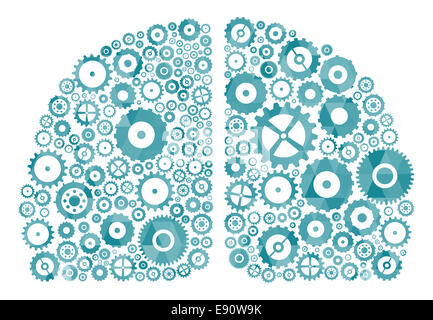 Menschliche Gehirn-Hemisphären machte der Zahnräder und Getriebe Stockfoto