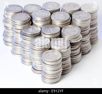 Stapel von reinem Silber-Münzen Stockfoto