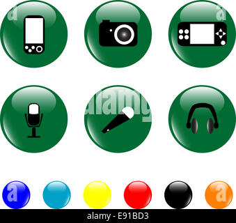 Medien im Zusammenhang mit Elemente-Icon-Set. Stockfoto