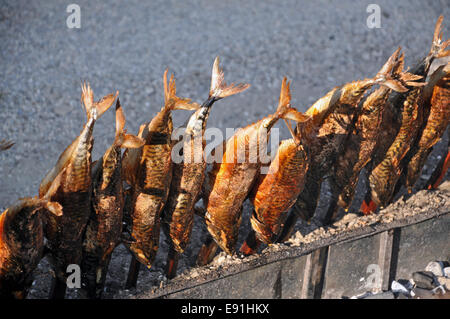 Steckerlfisch - Fisch am Stiel Stockfoto