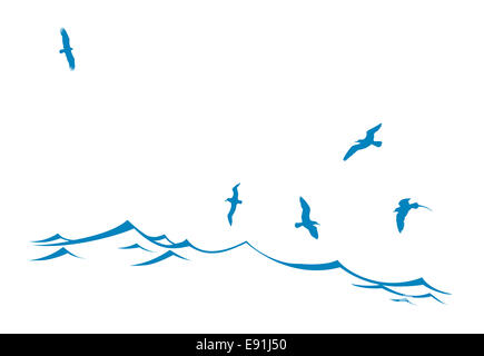 Silhouette der Seevögel auf Welle Stockfoto