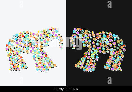 Elefant aus verschiedenen floralen Elementen Stockfoto