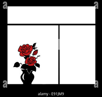 Silhouette der Blume am Fenster Stockfoto