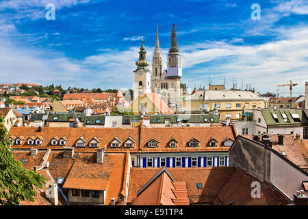 Zagreb - Blick vom oberen Teil der Stadt Stockfoto