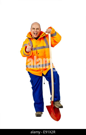 Handwerker mit einer Schaufel Stockfoto